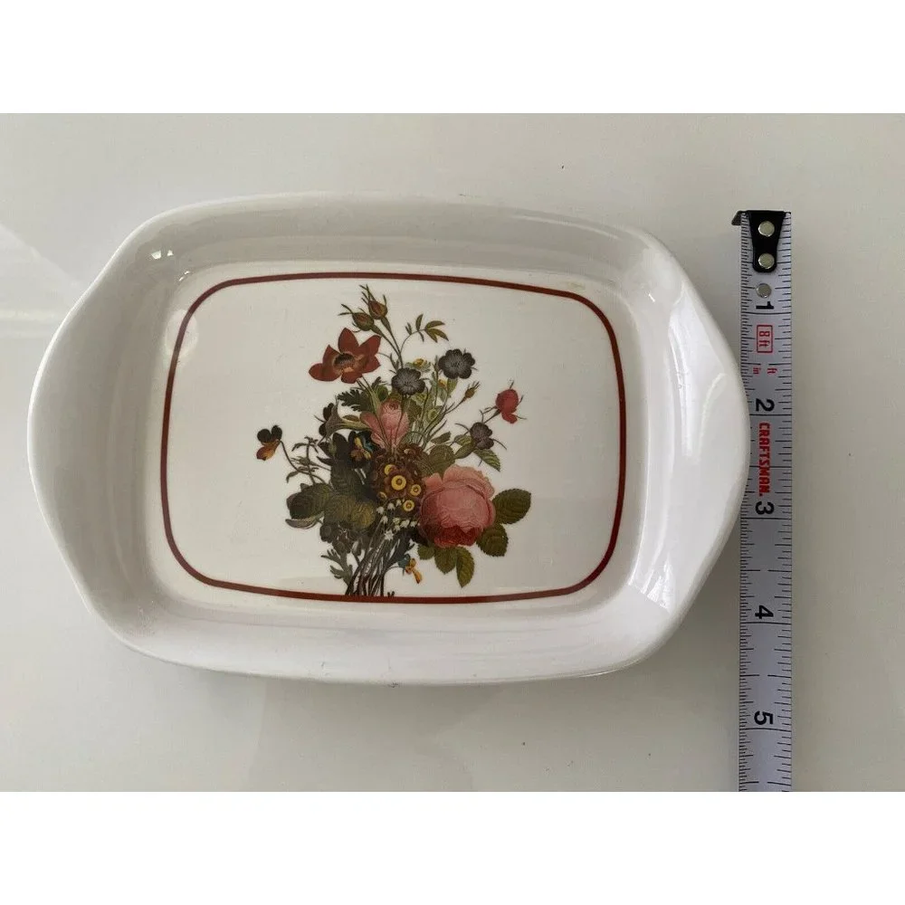 Vintage Set of Five 5 Mini Trays Or Plates Flowered Ceramic Glass  7